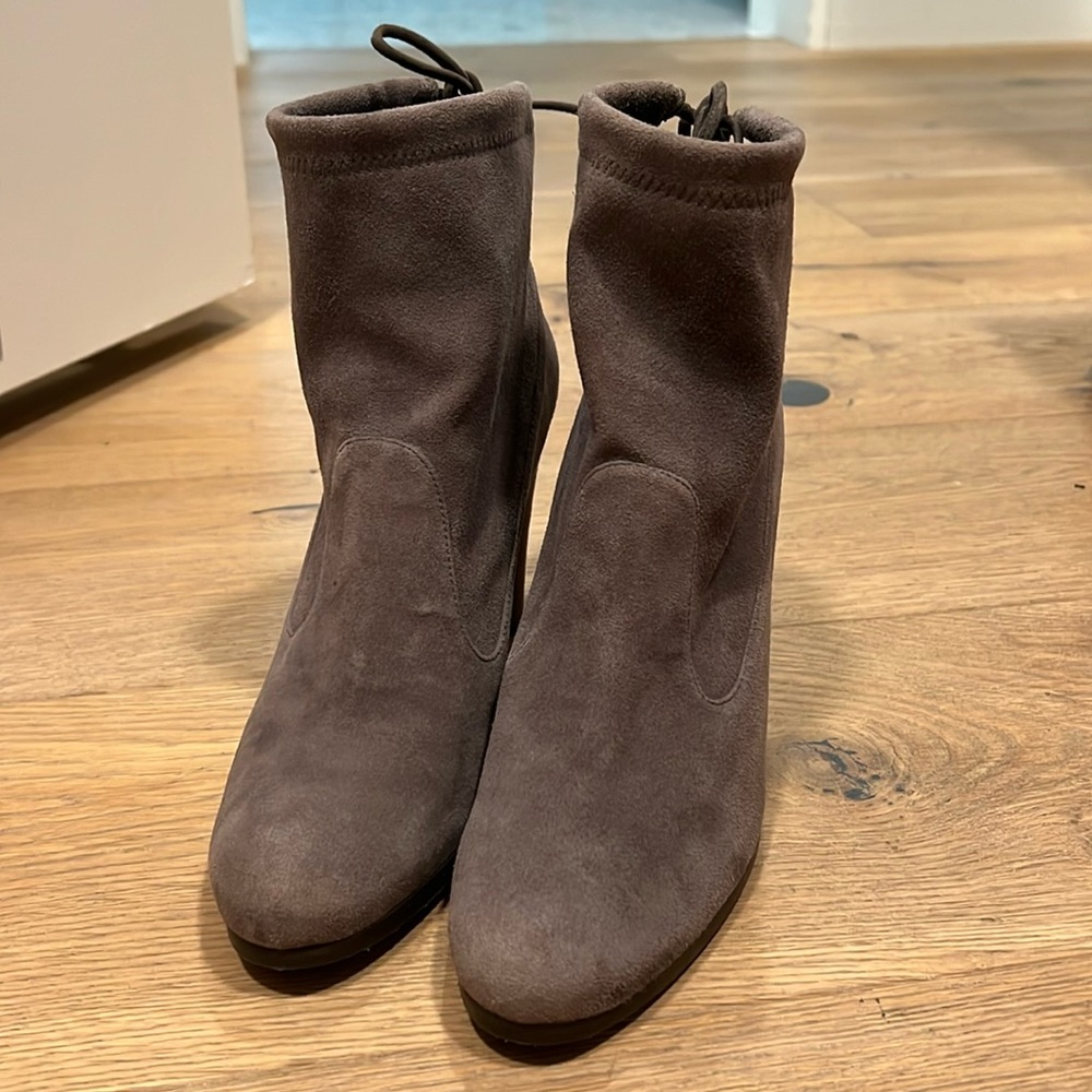 Stuart Weitzman Glove Grey Stretch Suede Ankle Booties